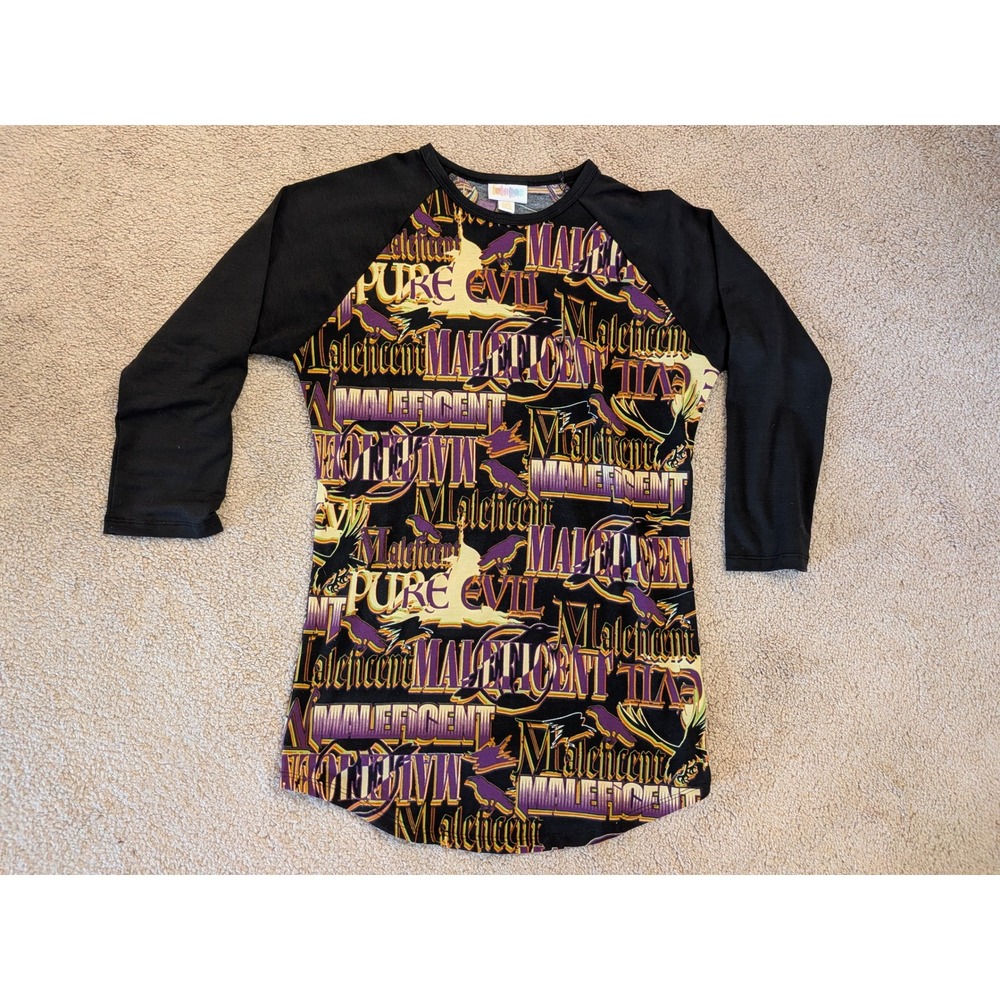 LuLaRoe Disney Maleficent Pure Evil Randy Raglan Tee XXS